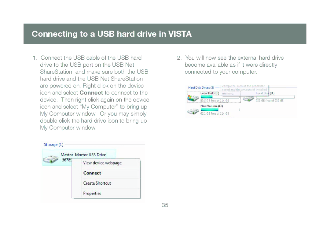 IOGear M1057, GUIP204 manual Connecting to a USB hard drive in Vista 