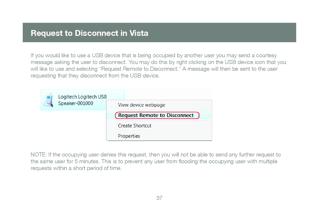IOGear M1057, GUIP204 manual Request to Disconnect in Vista 