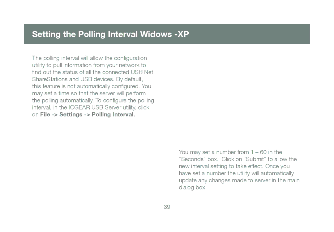 IOGear M1057, GUIP204 manual Setting the Polling Interval Widows -XP 