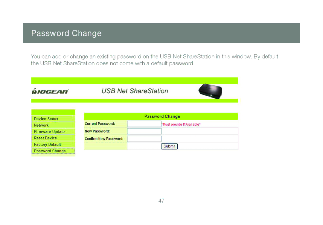 IOGear M1057, GUIP204 manual Password Change 