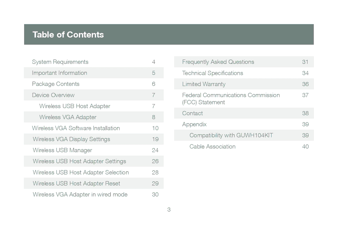 IOGear GUW2015V manual Table of Contents 