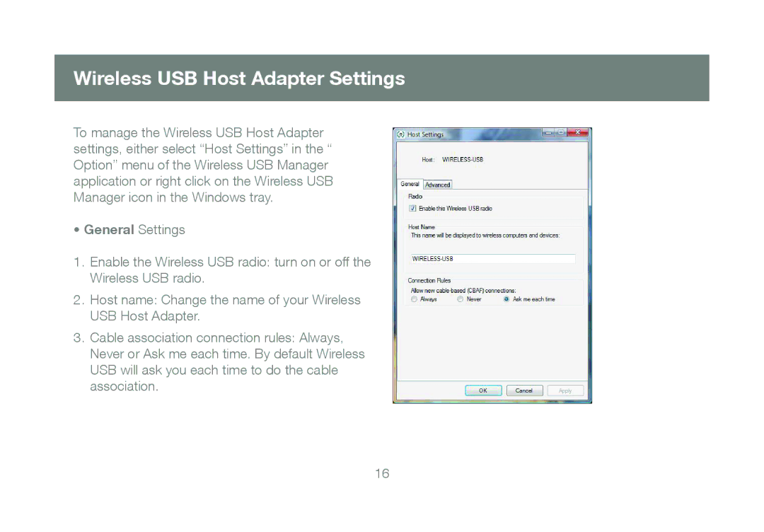 IOGear GUWA200, M1070 manual Wireless USB Host Adapter Settings, General Settings 