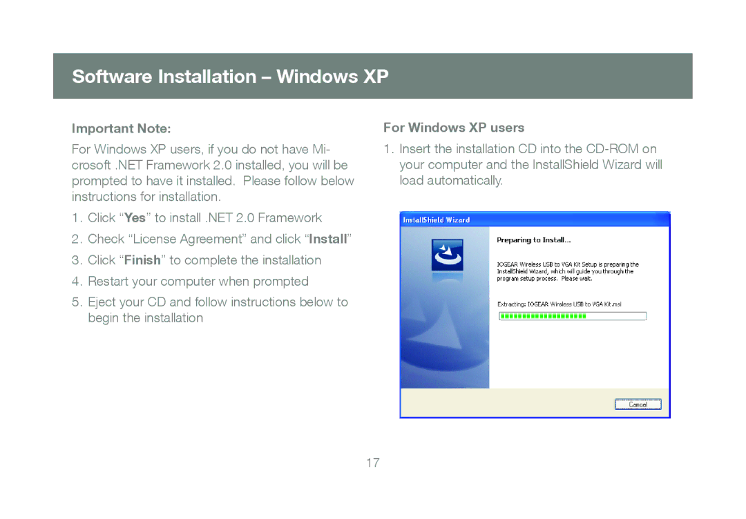 IOGear GUWAVKIT manual Software Installation Windows XP, For Windows XP users 