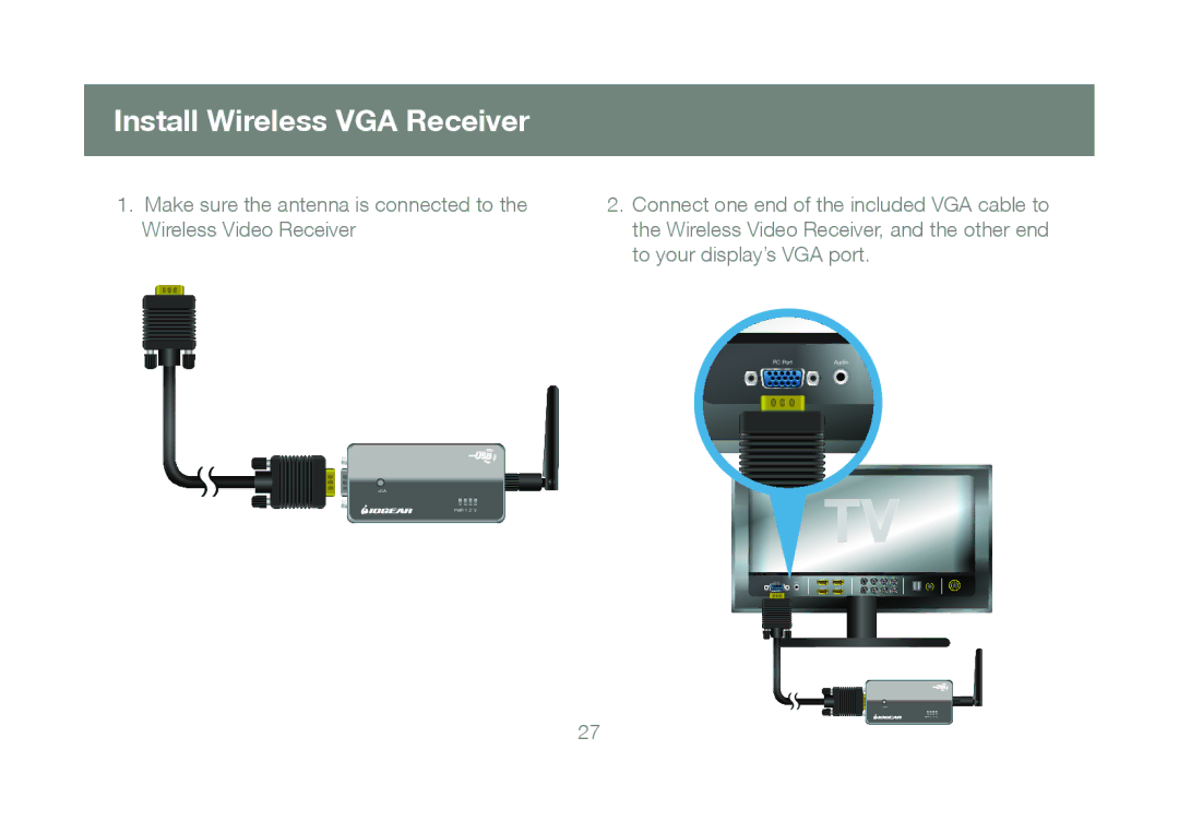 IOGear GUWAVKIT manual Install Wireless VGA Receiver 