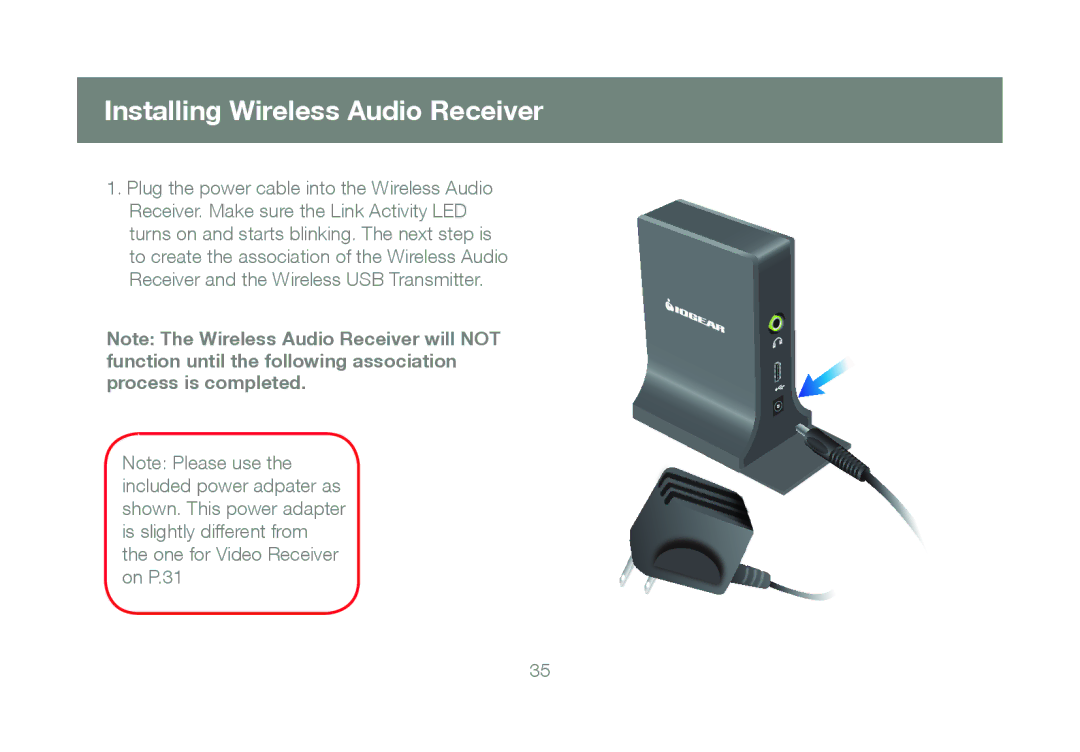 IOGear GUWAVKIT manual Installing Wireless Audio Receiver 