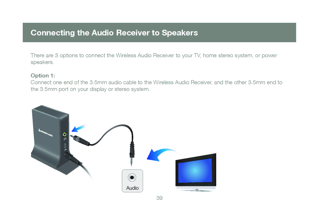 IOGear GUWAVKIT manual Connecting the Audio Receiver to Speakers, Option 