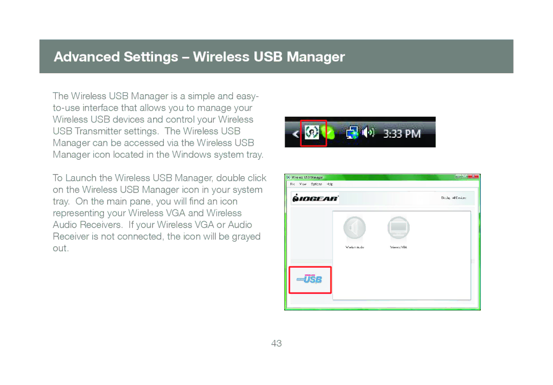 IOGear GUWAVKIT manual Advanced Settings Wireless USB Manager 