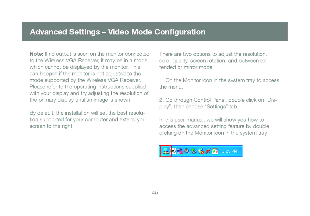 IOGear GUWAVKIT manual Advanced Settings Video Mode Configuration 