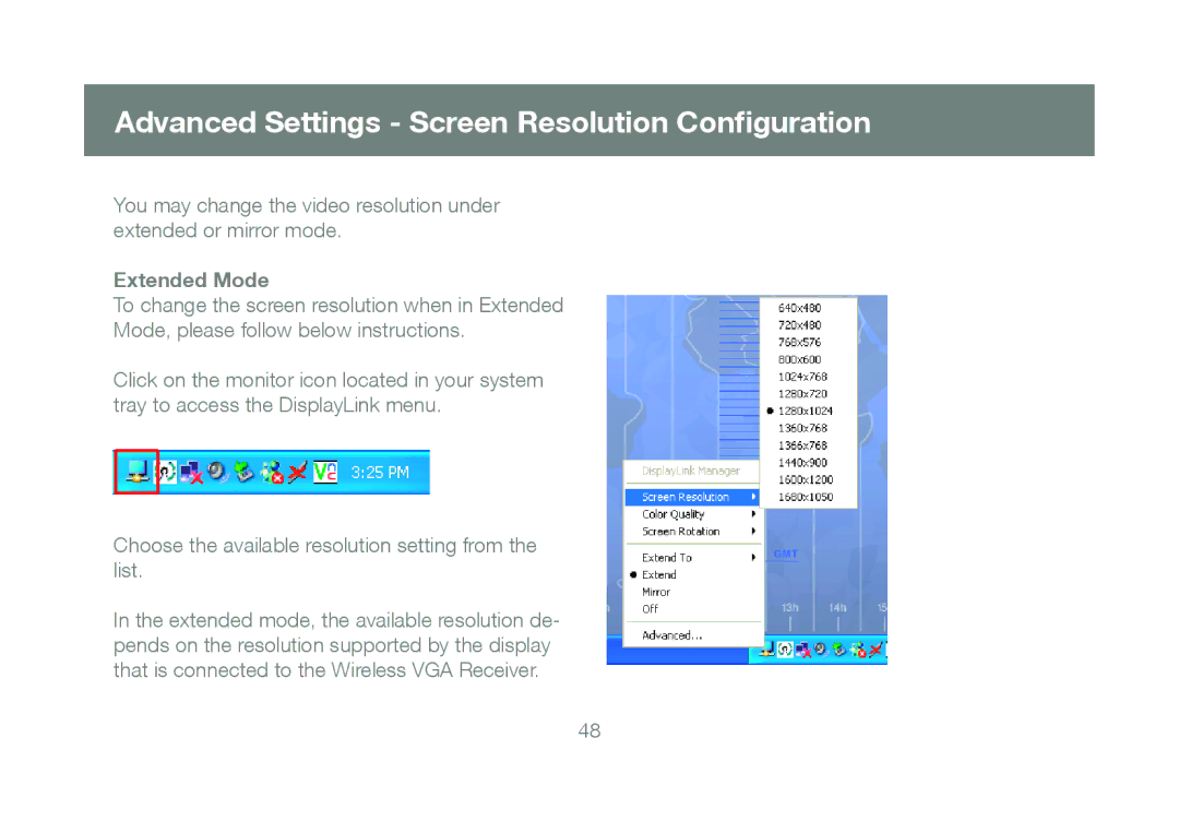 IOGear GUWAVKIT manual Advanced Settings Screen Resolution Configuration 