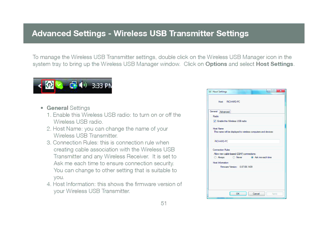 IOGear GUWAVKIT manual Advanced Settings Wireless USB Transmitter Settings, General Settings 