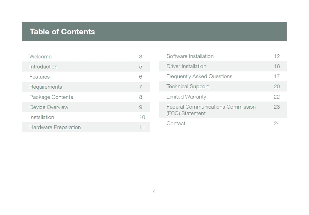 IOGear GUWH104 manual Table of Contents 