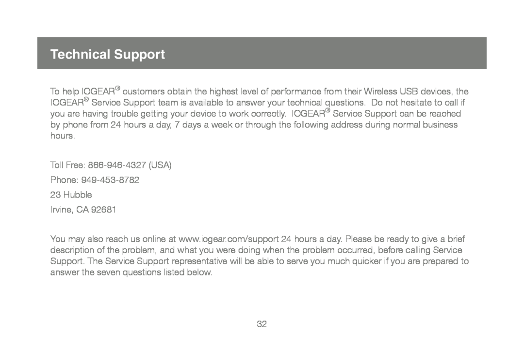 IOGear GUWH104KIT manual Technical Support 