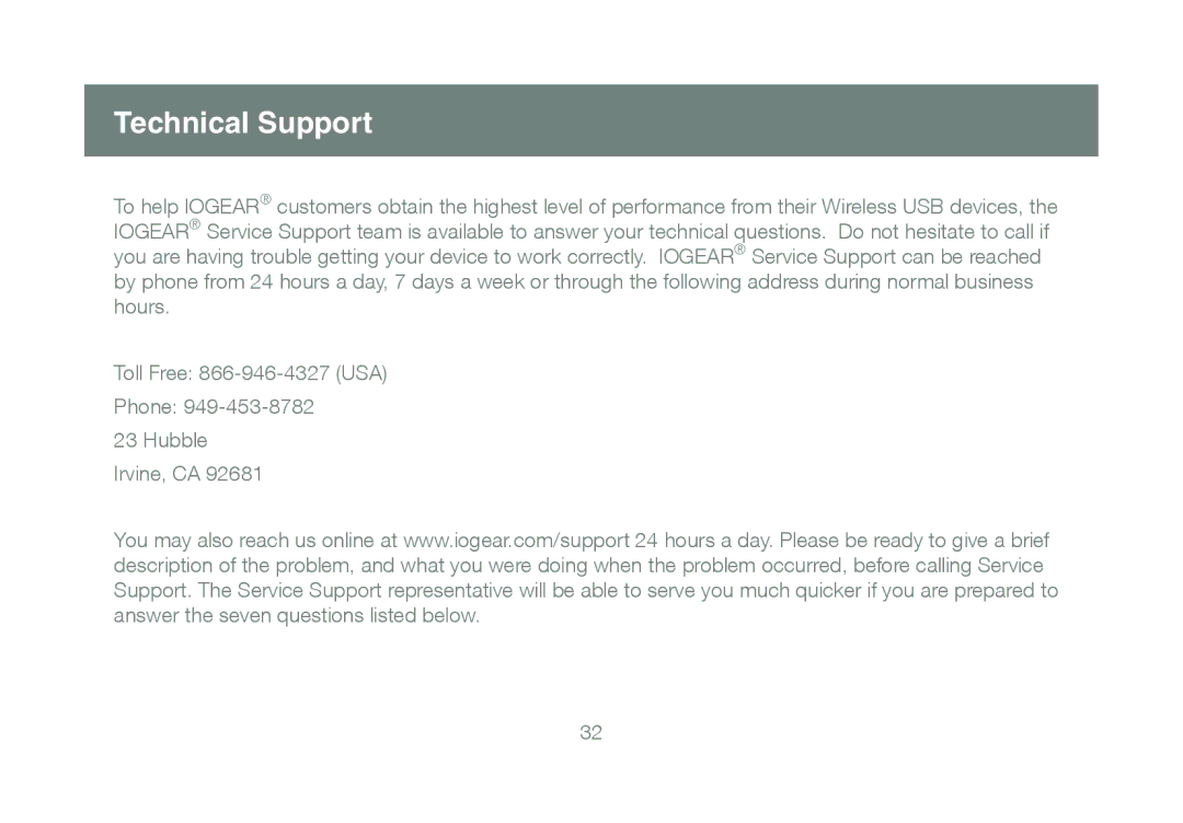 IOGear GUWH104KIT manual Technical Support 