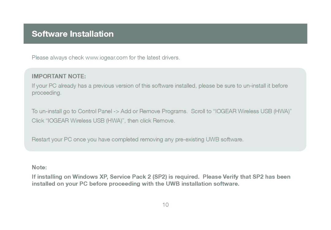 IOGear GUWH204KIT manual Software Installation, Important Note 