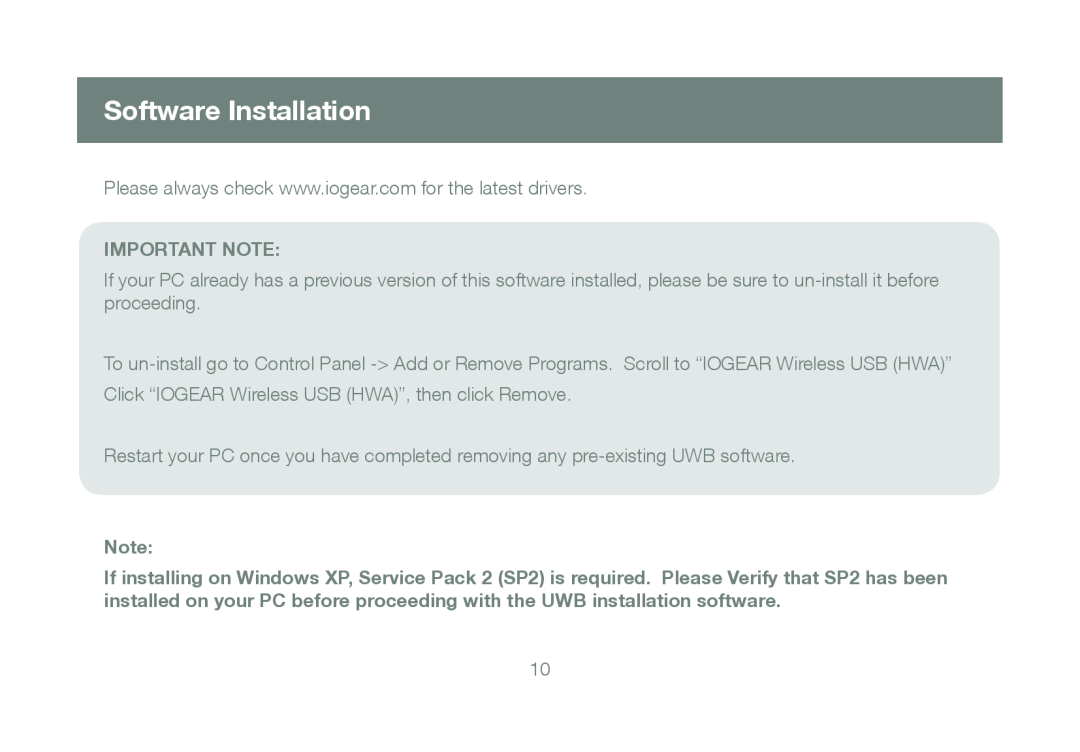 IOGear GUWH204KIT manual Software Installation, Important Note 