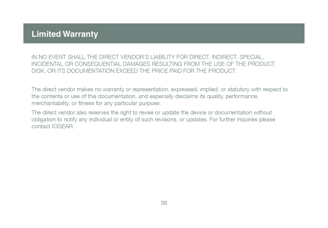 IOGear GUWH204KIT manual Limited Warranty 