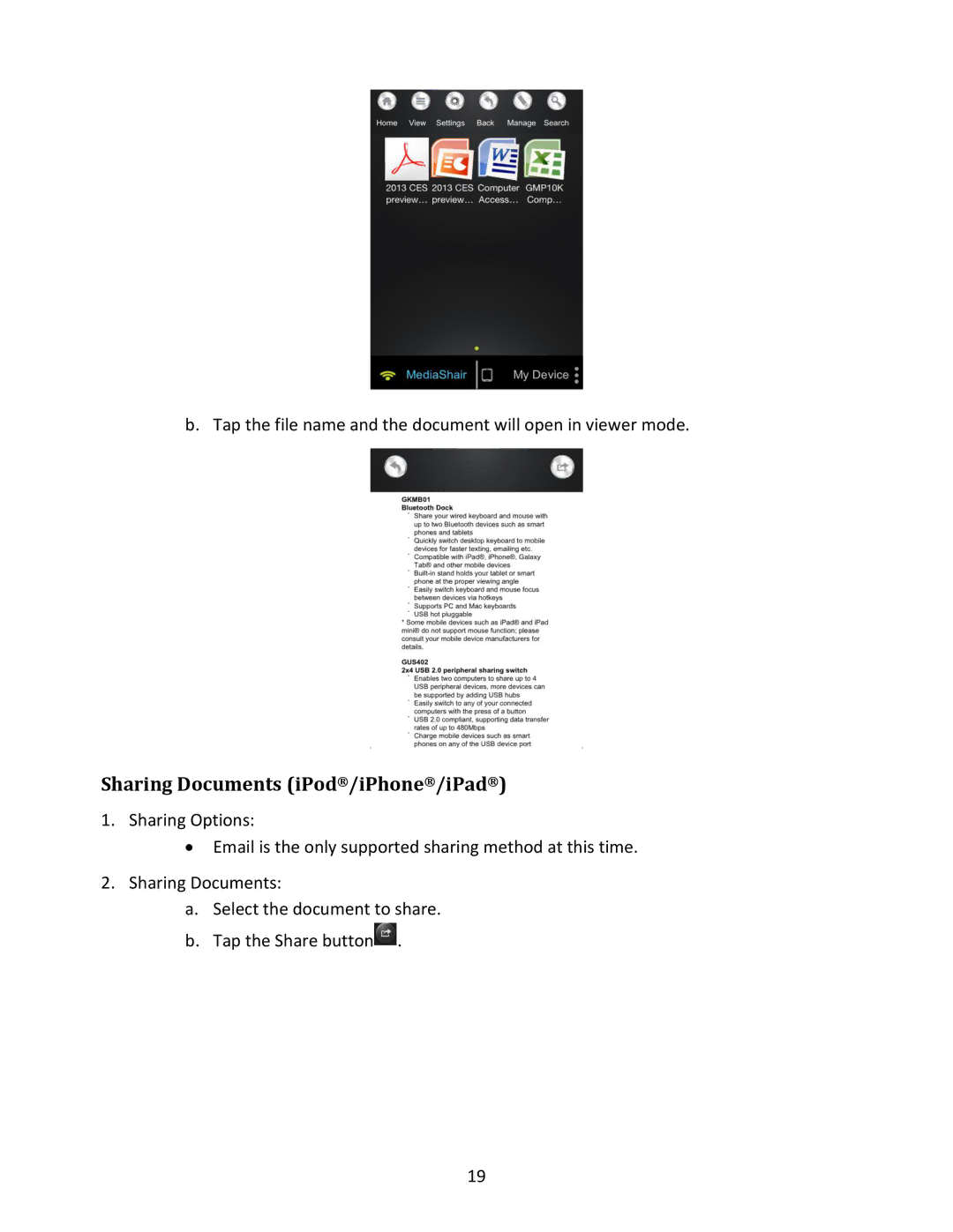 IOGear GWFRSDU manual Sharing Documents iPod/iPhone/iPad 