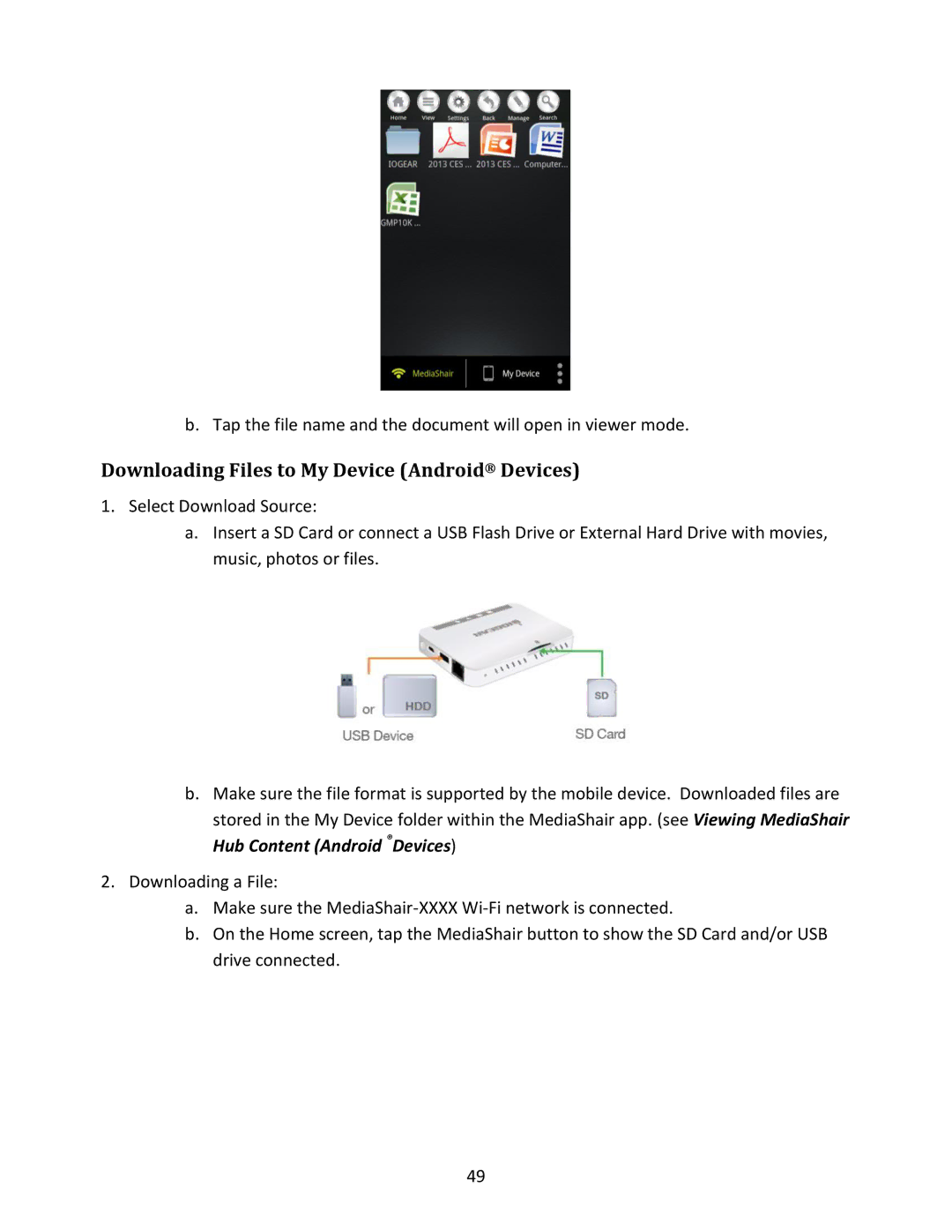 IOGear GWFRSDU manual Downloading Files to My Device Android Devices 