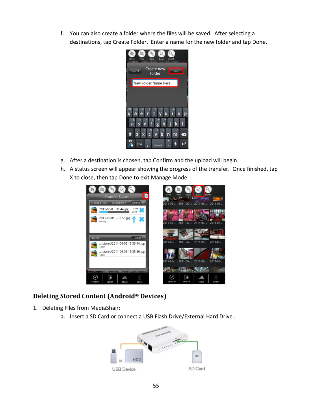 IOGear GWFRSDU manual Deleting Stored Content Android Devices 