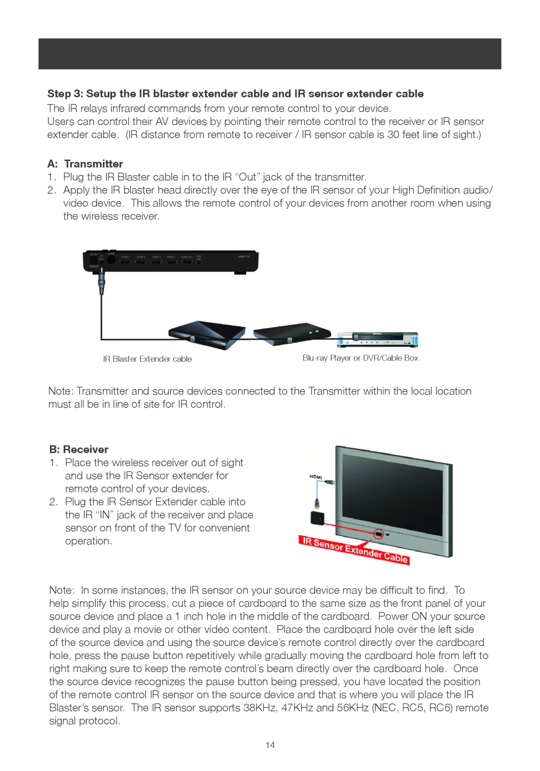 IOGear GWHDMS52 user manual IR Blaster Extender cable Blu-ray Player or DVR/Cable Box 