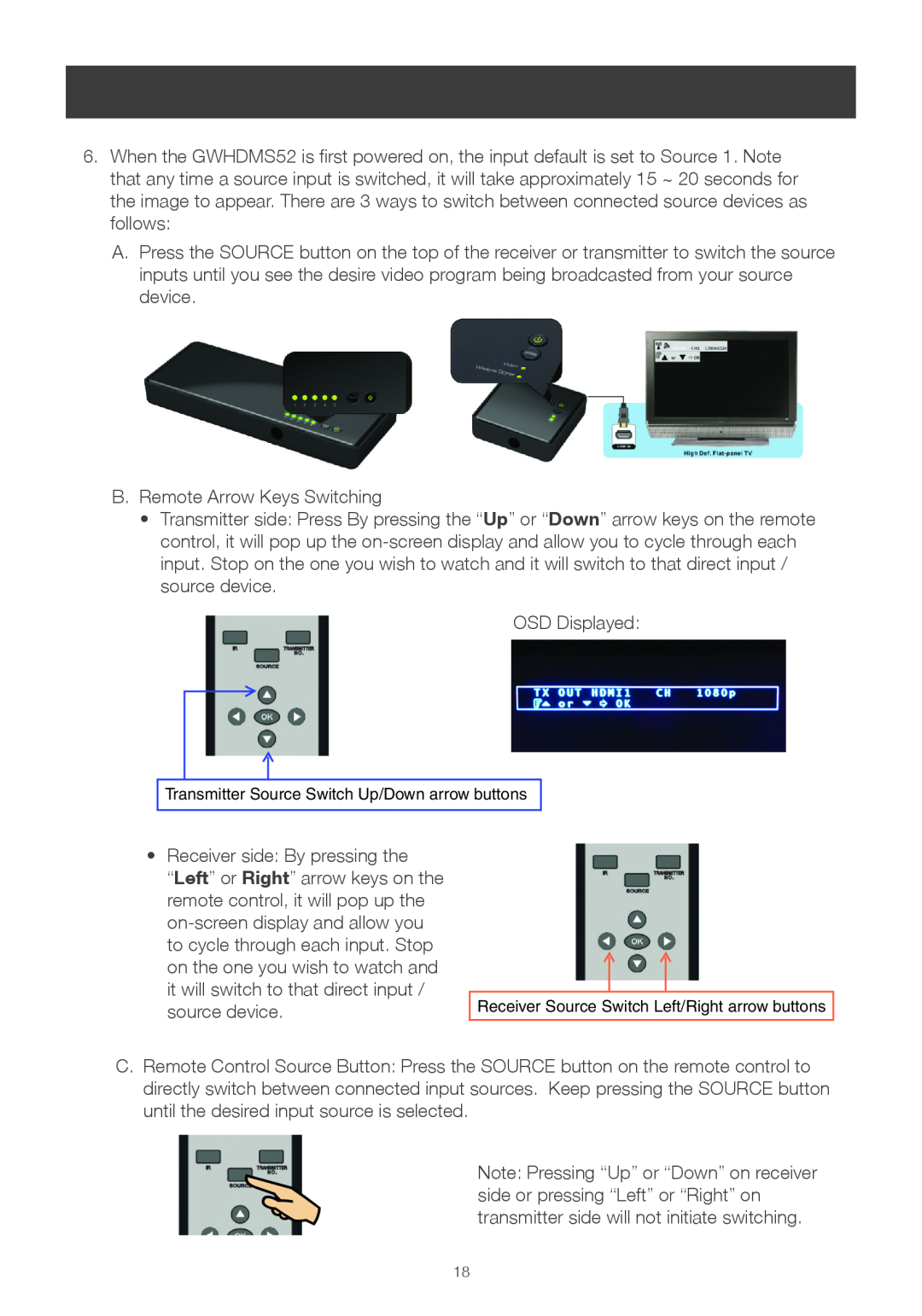 IOGear GWHDMS52 user manual B.Remote Arrow Keys Switching 