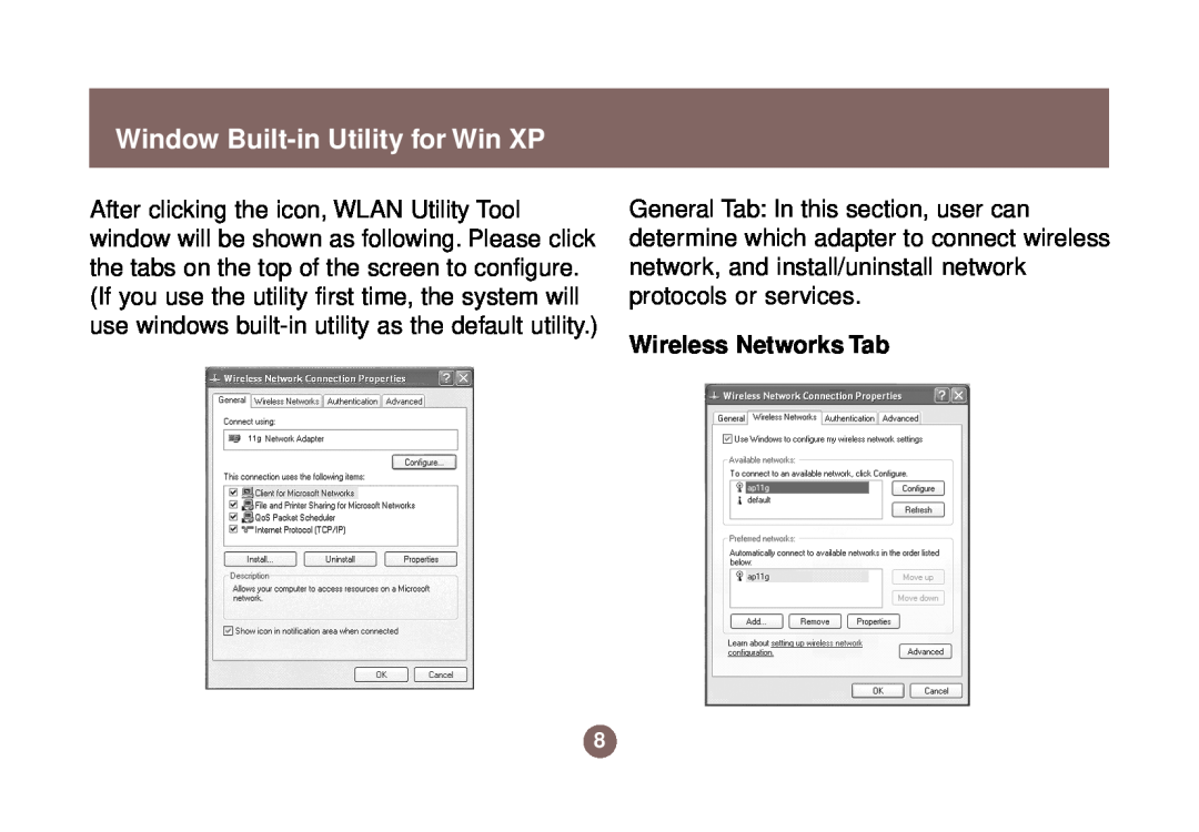 IOGear GWP511 user manual Window Built-in Utility for Win XP, Wireless Networks Tab 