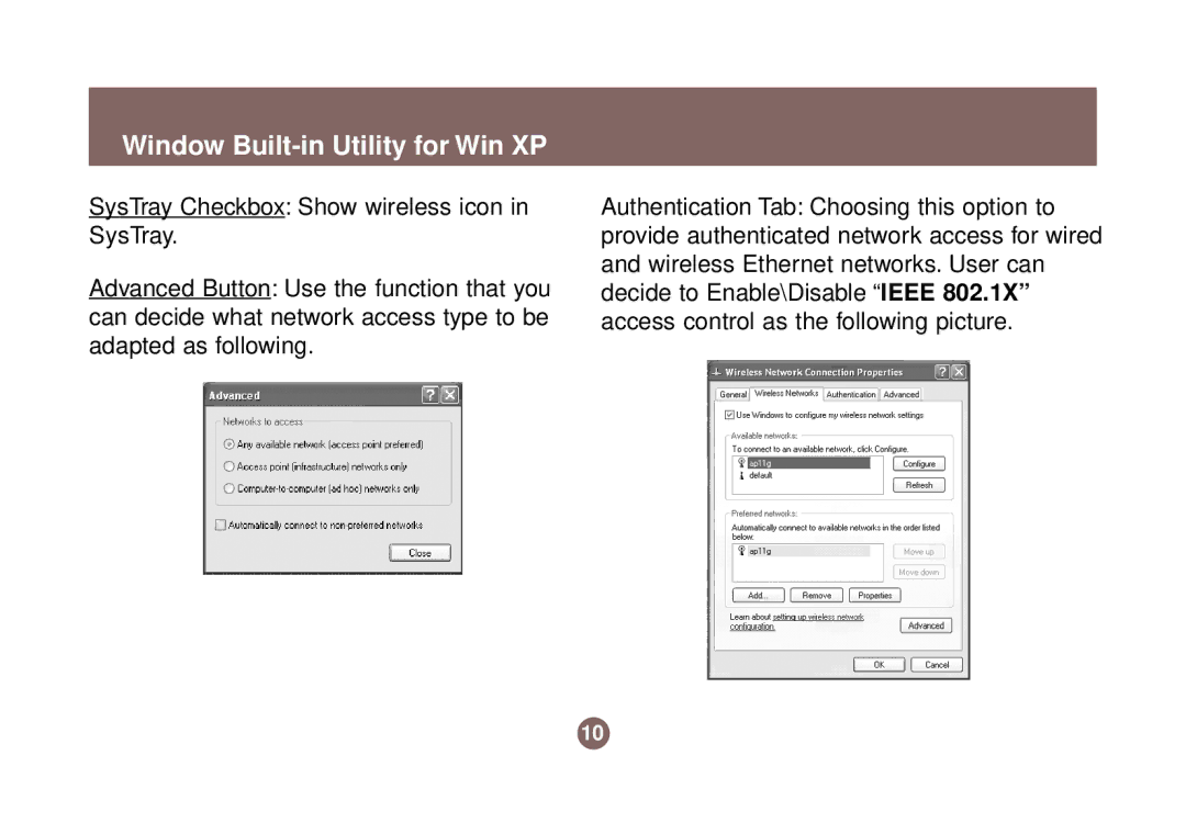 IOGear GWP511 user manual Window Built-in Utility for Win XP 