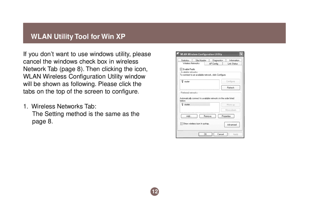 IOGear GWP511 user manual Wlan Utility Tool for Win XP 