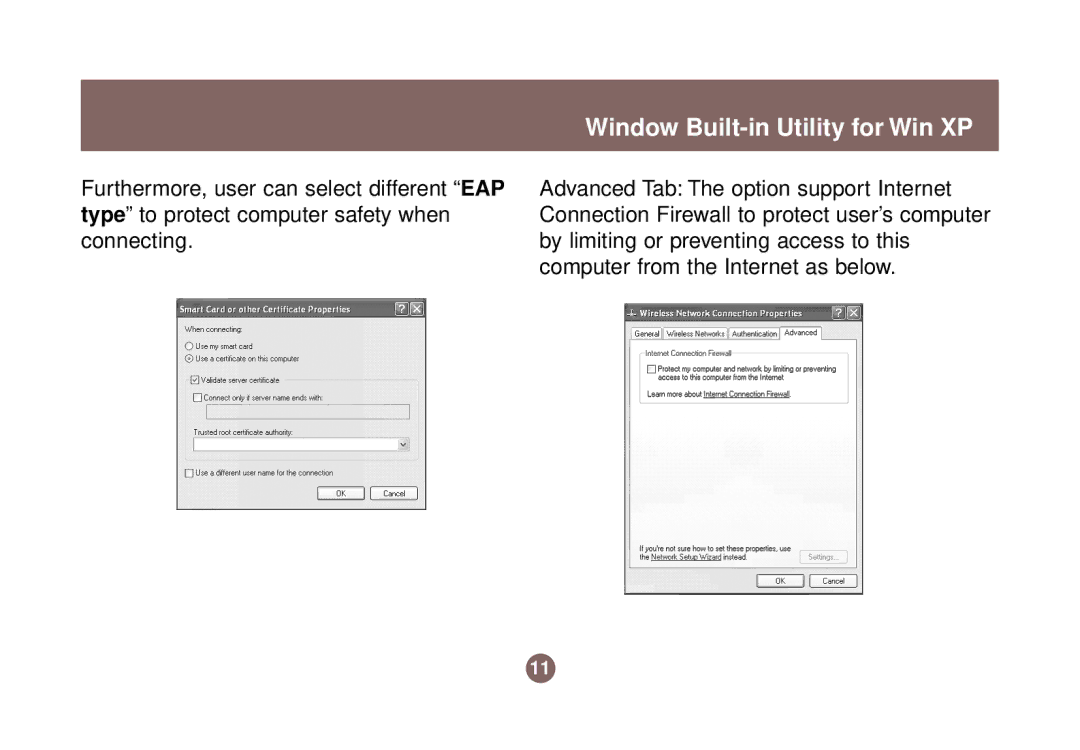 IOGear GWP511 user manual Window Built-in Utility for Win XP 