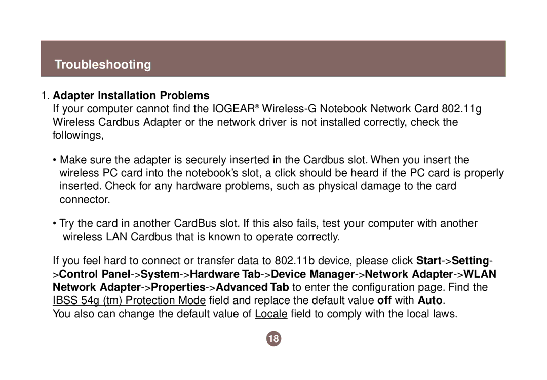 IOGear GWP511 user manual Troubleshooting, Adapter Installation Problems 