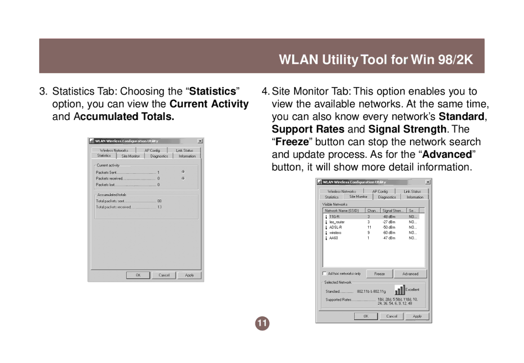 IOGear GWP511 user manual Wlan Utility Tool for Win 98/2K 