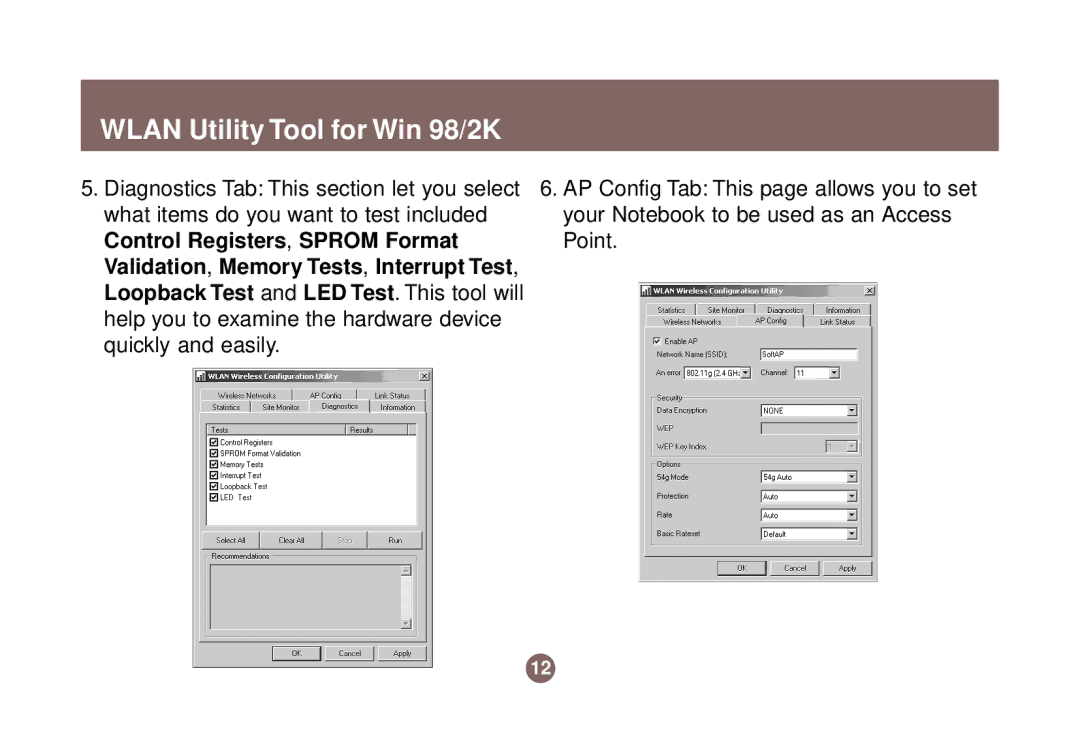 IOGear GWP511 user manual Wlan Utility Tool for Win 98/2K 