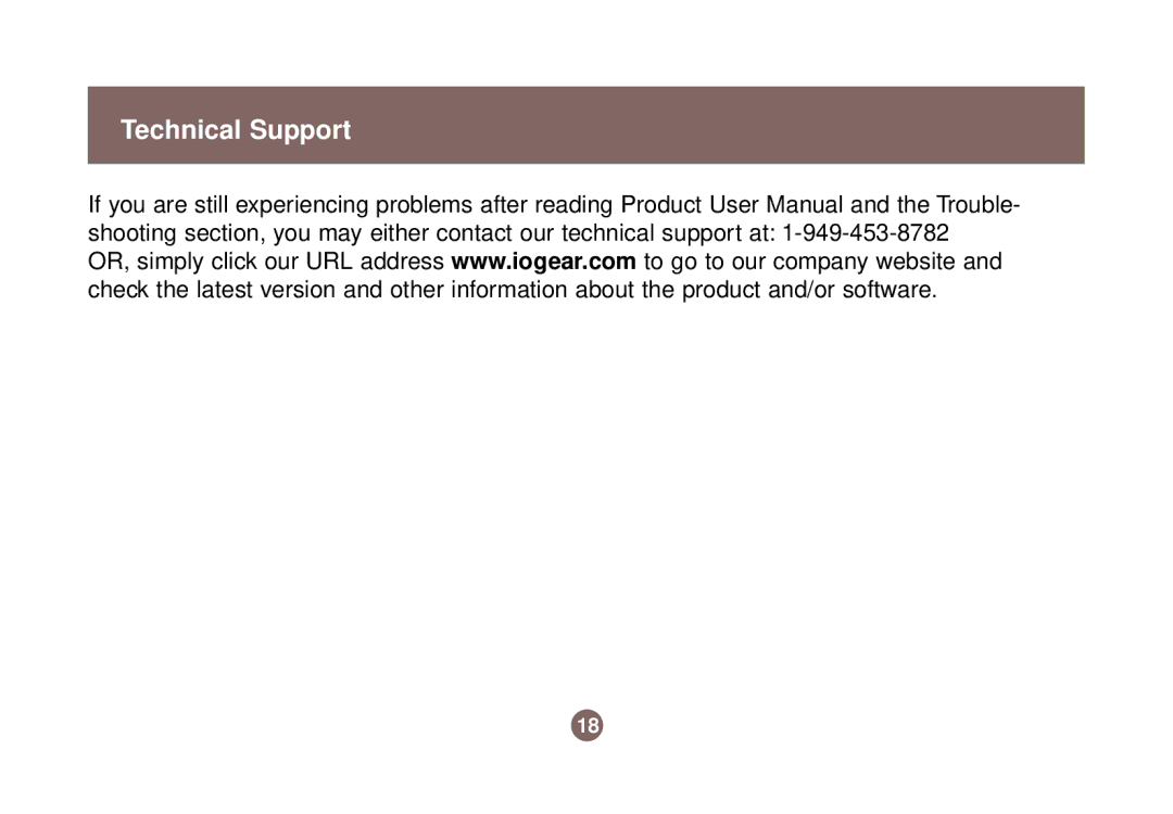 IOGear GWP511 user manual Technical Support 