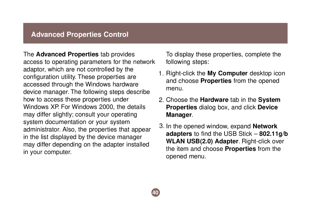 IOGear GWU513 user manual Advanced Properties Control 