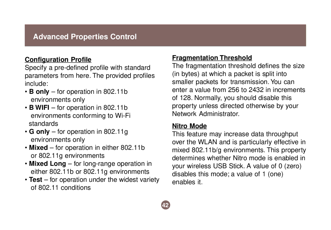 IOGear GWU513 user manual Configuration Profile, Fragmentation Threshold, Nitro Mode 