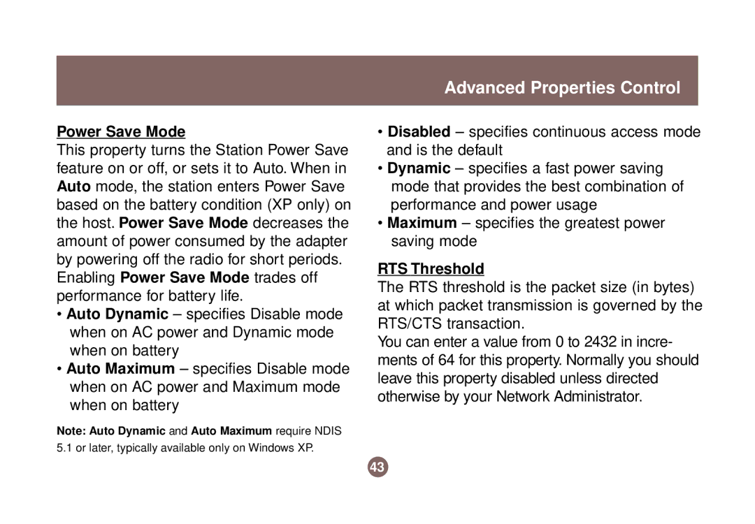 IOGear GWU513 user manual Power Save Mode, RTS Threshold 