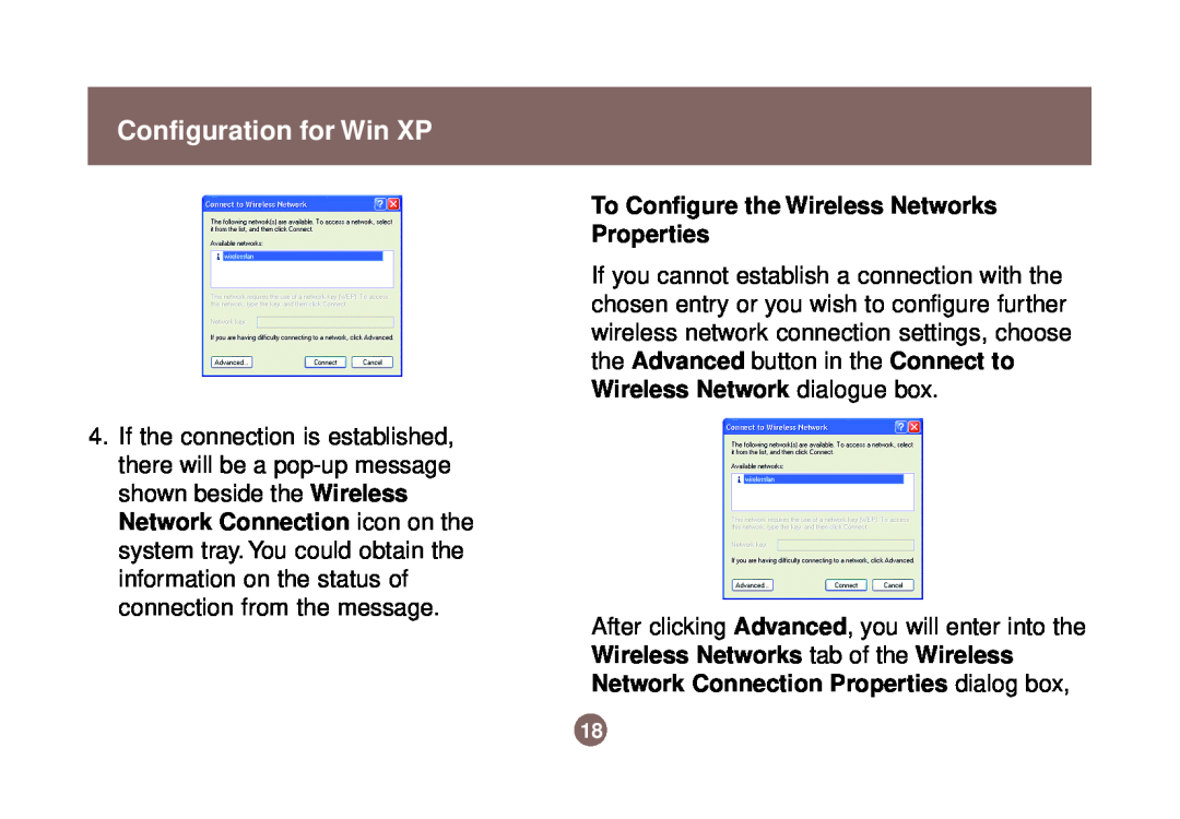 IOGear GWU513 user manual To Configure the Wireless Networks Properties, Configuration for Win XP 