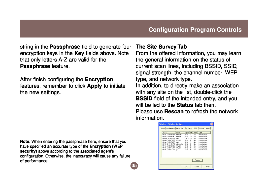 IOGear GWU513 user manual The Site Survey Tab, Configuration Program Controls 