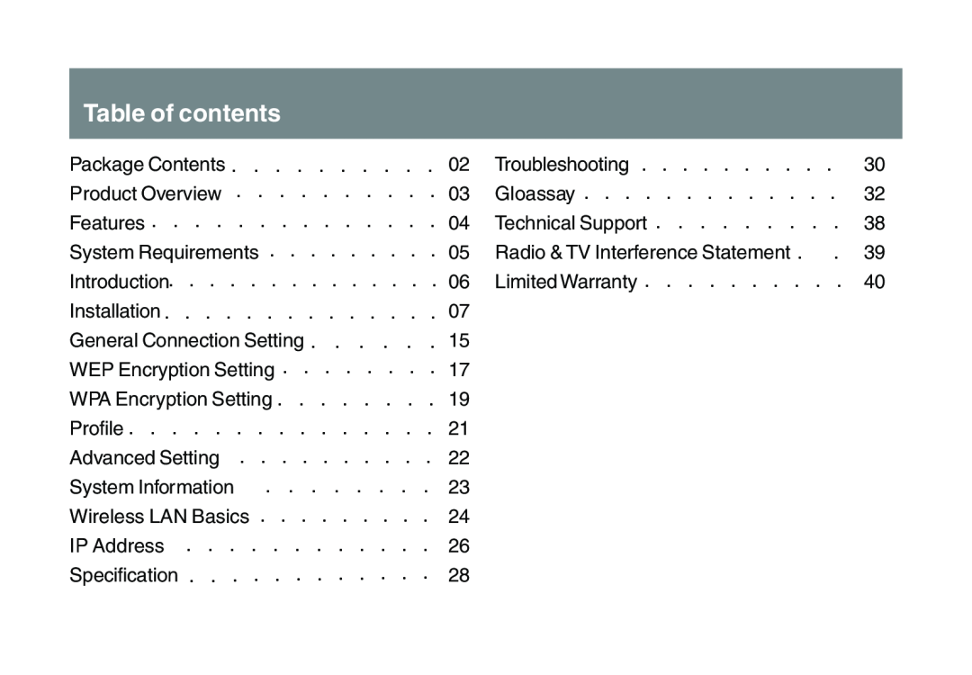 IOGear GWU523 user manual Table of contents 