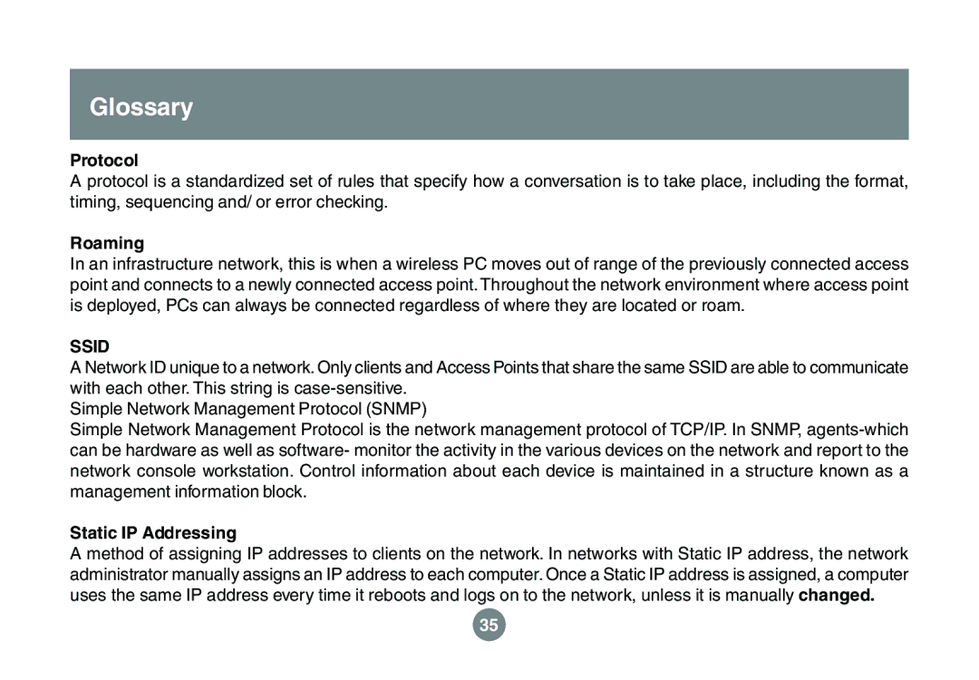 IOGear GWU523 user manual Protocol, Roaming, Static IP Addressing 