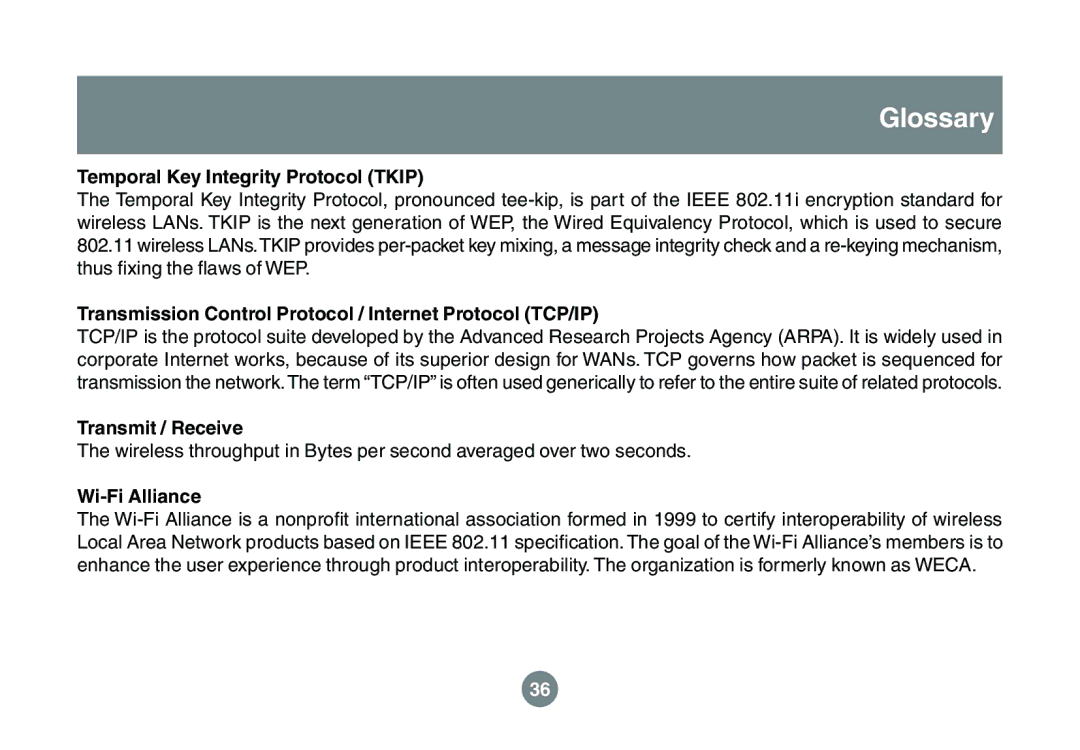 IOGear GWU523 user manual Temporal Key Integrity Protocol Tkip, Transmission Control Protocol / Internet Protocol TCP/IP 