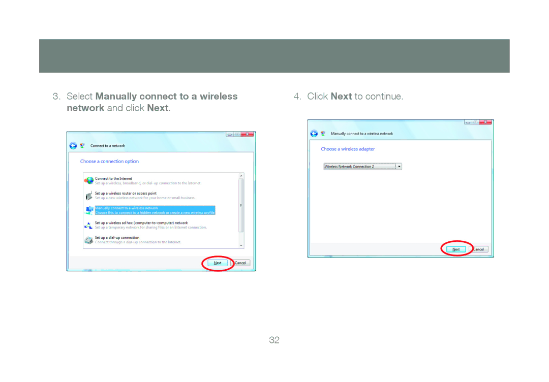 IOGear GWU623 manual Select Manually connect to a wireless, Network and click Next 