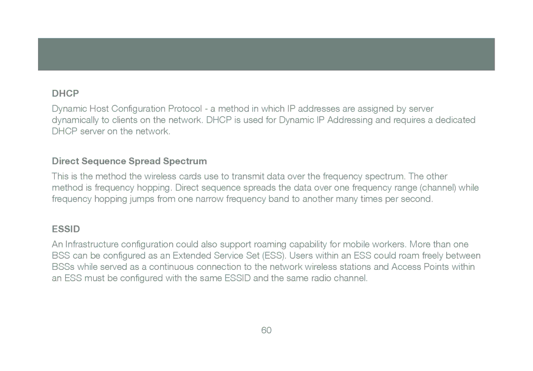 IOGear GWU623 manual Dhcp, Direct Sequence Spread Spectrum 