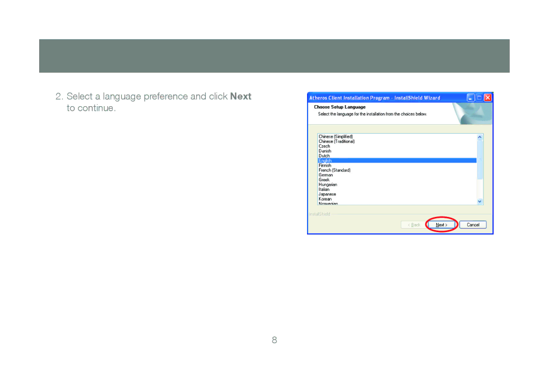 IOGear GWU623 manual Select a language preference and click Next to continue 