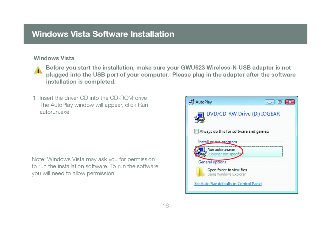 IOGear GWU623 manual Windows Vista Software Installation 