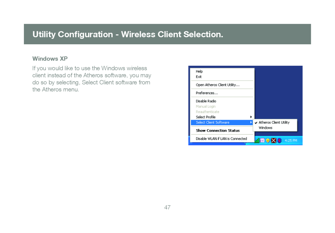 IOGear GWU623 manual Utility Conﬁguration - Wireless Client Selection, Windows XP 