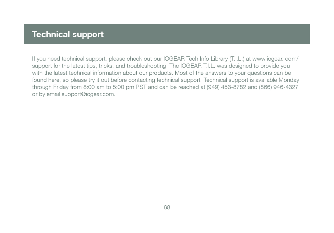 IOGear GWU623 manual Technical support 