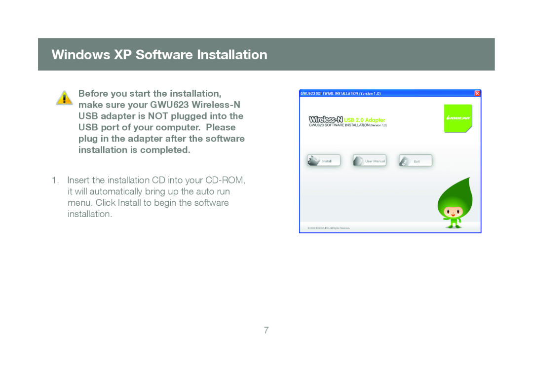 IOGear GWU623 manual Windows XP Software Installation 