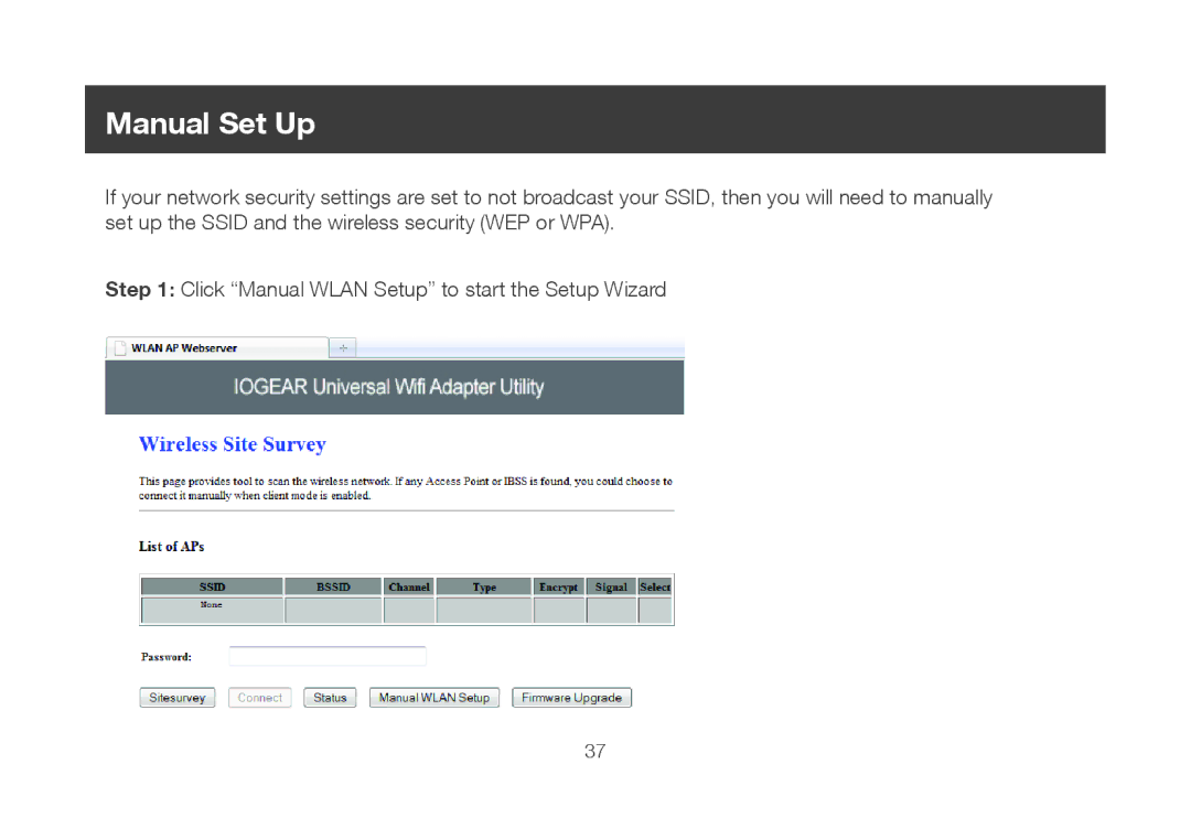 IOGear GWU647 manual Manual Set Up 