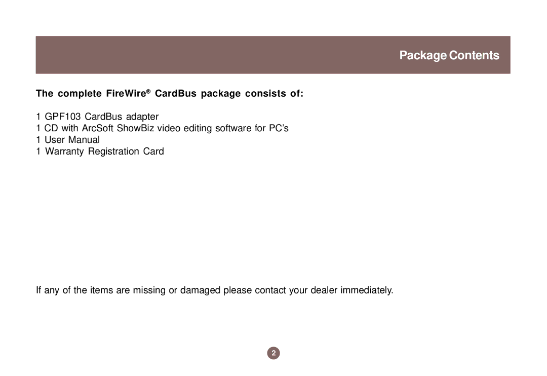 IOGear IEEE 1394 user manual Package Contents 